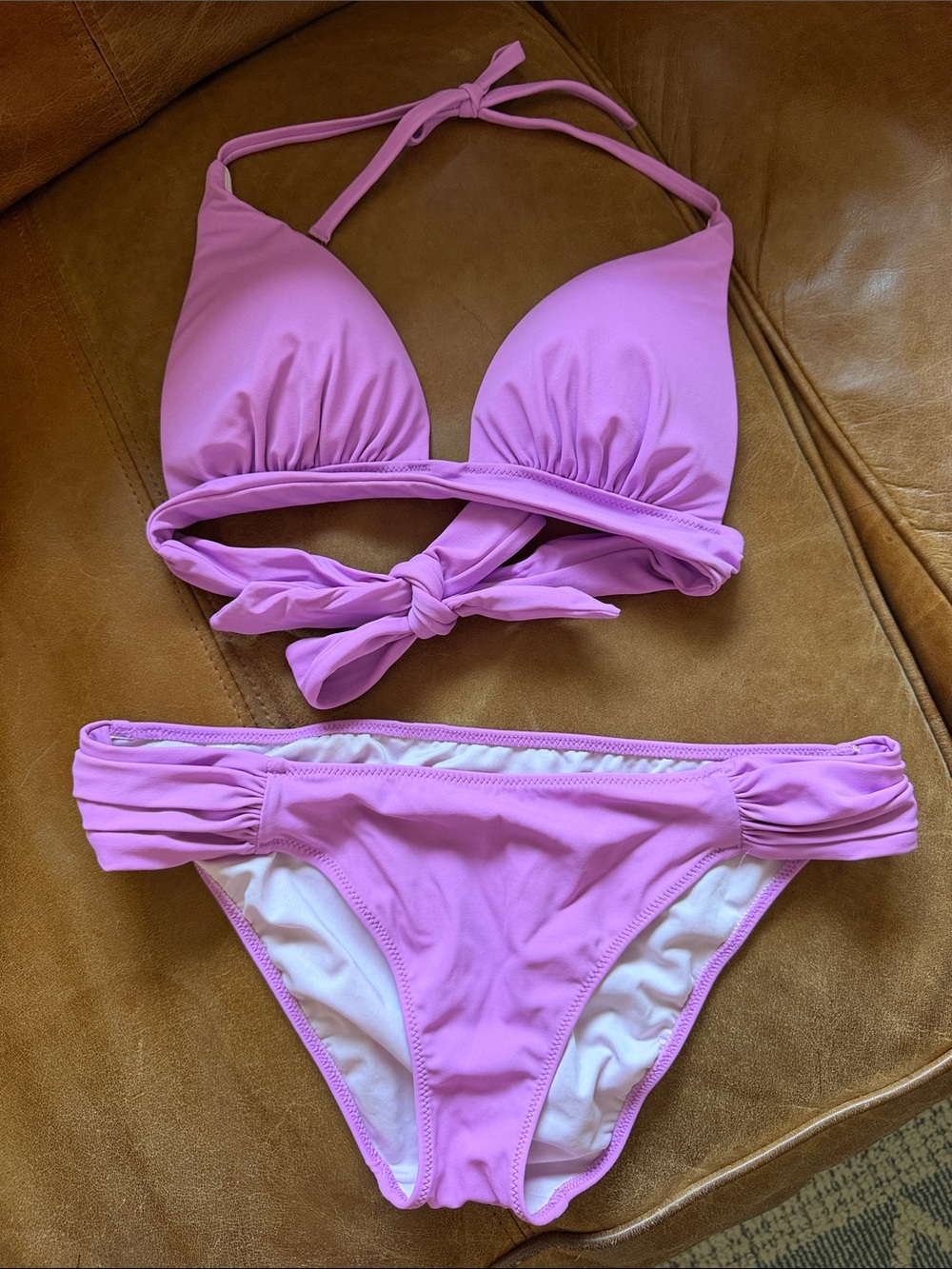 Victoria's Secret Lilac Halter Tie Bikini Set Bottoms Med Top Small